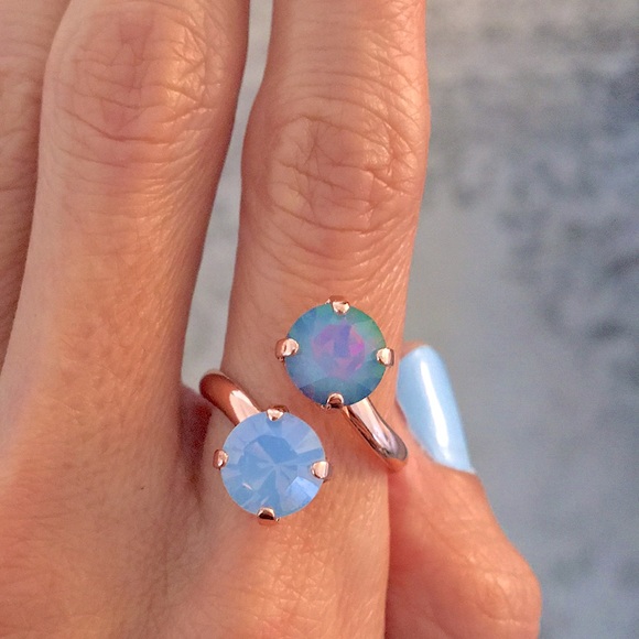 Blue Opal Rose Gold Crystal Ring